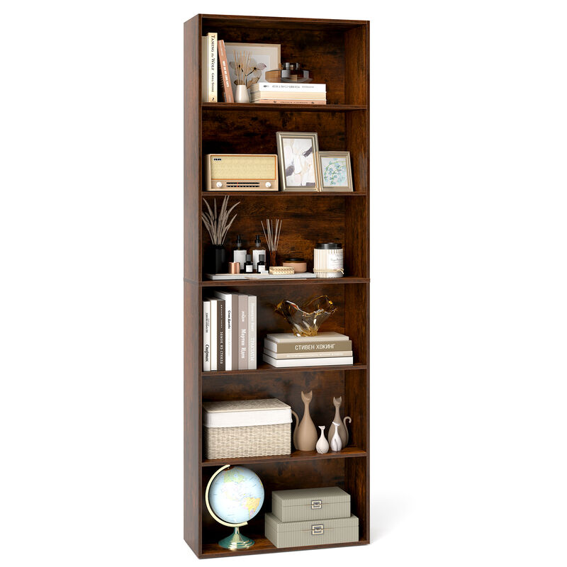Freestanding 6-Tier Bookcase with Open Storage and Anti-Tip Protection