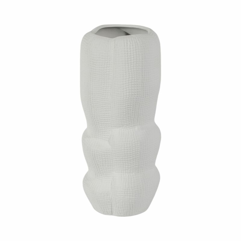 Cer, 12" Waffle Texture Organic Vase, White image number 2