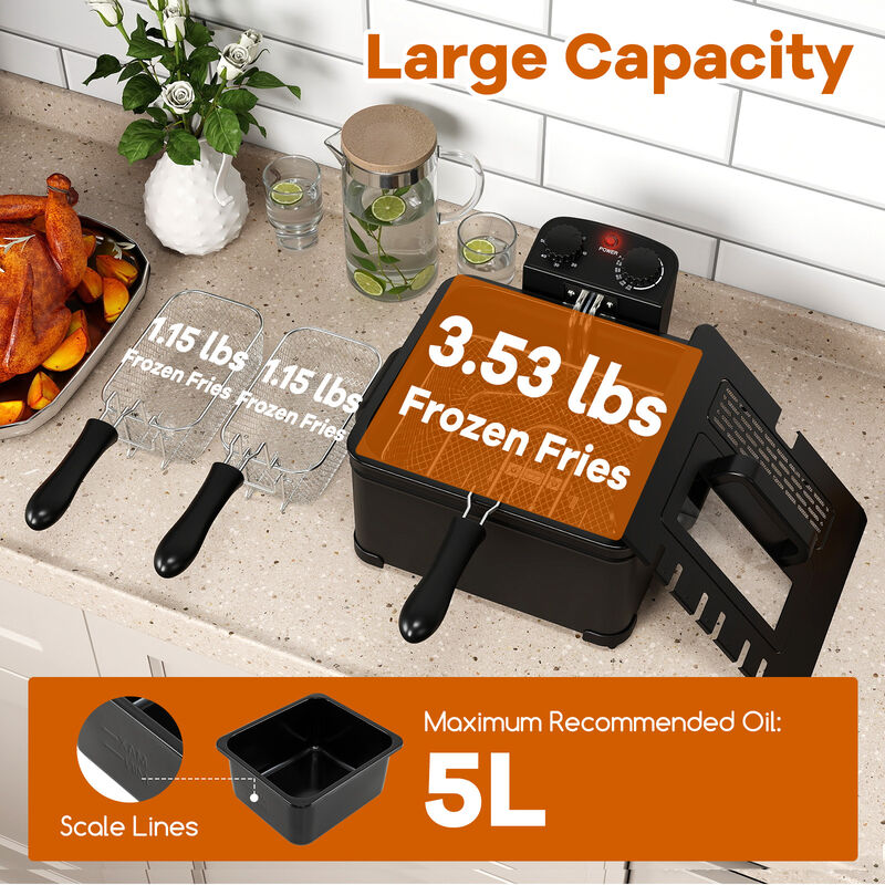 Electric Deep Fryer 21-Cup 1700W Stainless Steel with Triple Basket image number 7