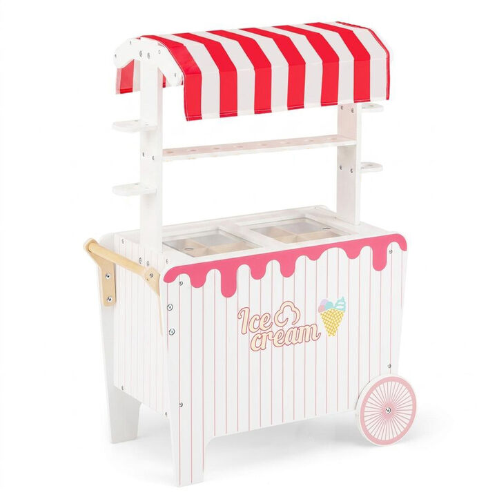 Kids Ice Cream Stand Cart with Display Rack and Toy Accessories