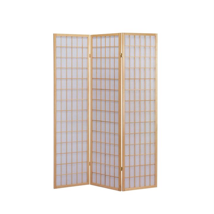 Hivvago 3-Panel Wooden Room Divider Japanese Shoji Screen in Natural