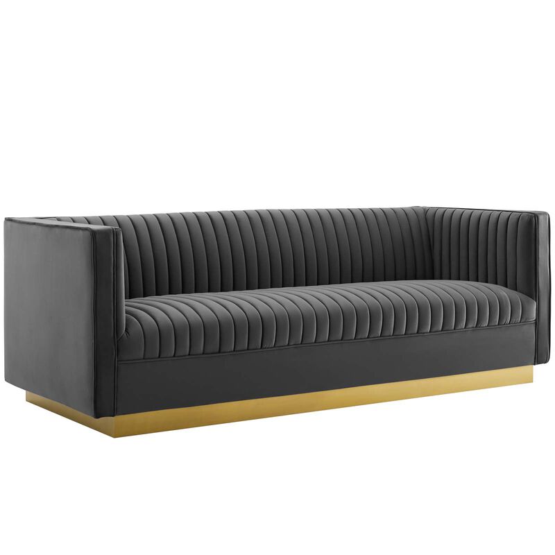 Vertical Channel Tufted Upholstered Performance Velvet Sofa and Armchair Set image number 2