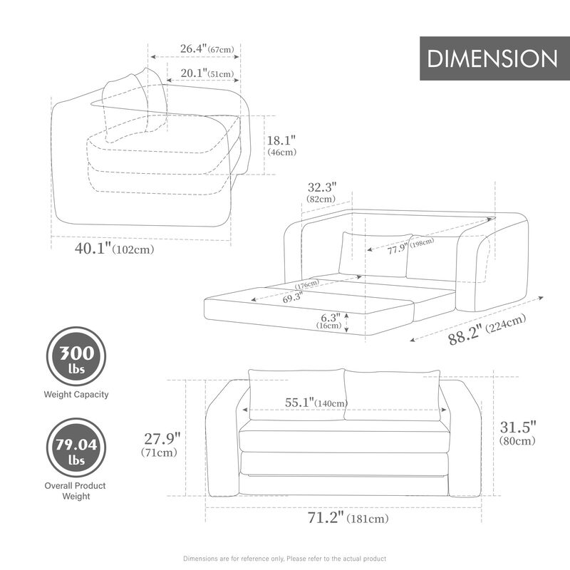 GOODSILO 2-in-1 Pull Out Foldable Loveseat Sofa Bed with Armrest & Backrest Pillows image number 2