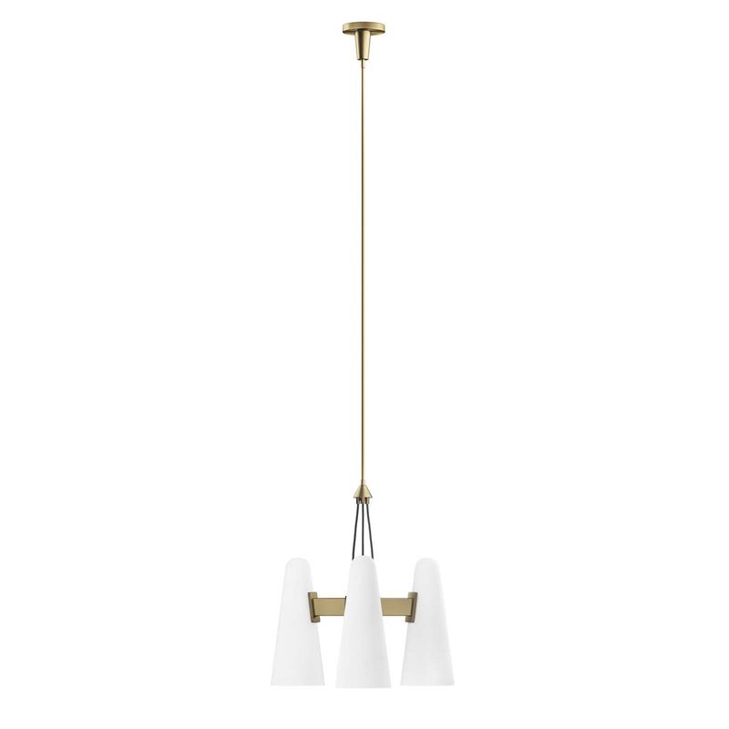 Modway Beacon 3-Light Pendant Light in Opal Satin Brass, Brown, 20.5 x 20.5 x 73 image number 1