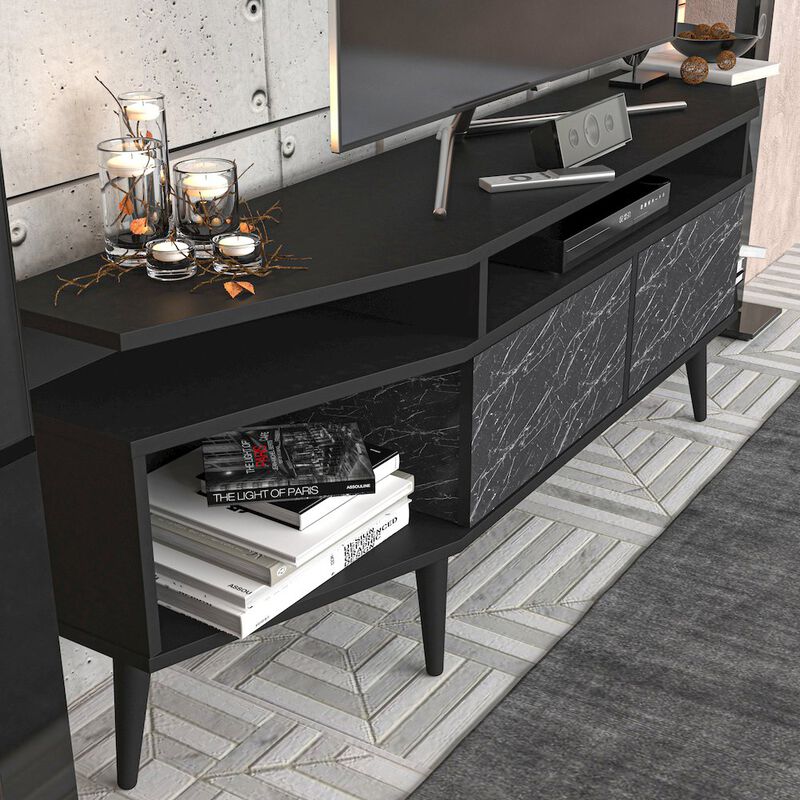 Decorotika Dennis Tv Stand - Black & Bendire Marble