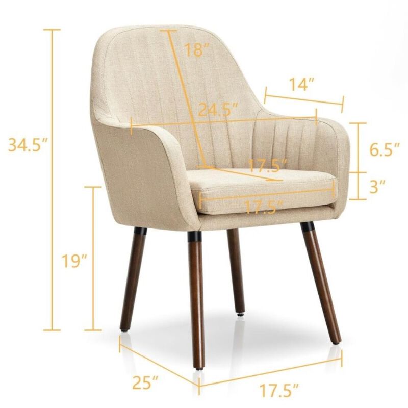 Hivvago Set of 2 Retro Off-White Linen Upholstered Accent Chair with Stylish Wood Legs