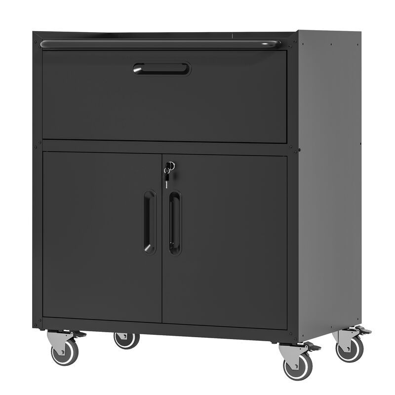 Mondawe Modern Metal Tool Cabinet, Black Grey Mobile Heavy-Duty Storage Cabinet With Wheels