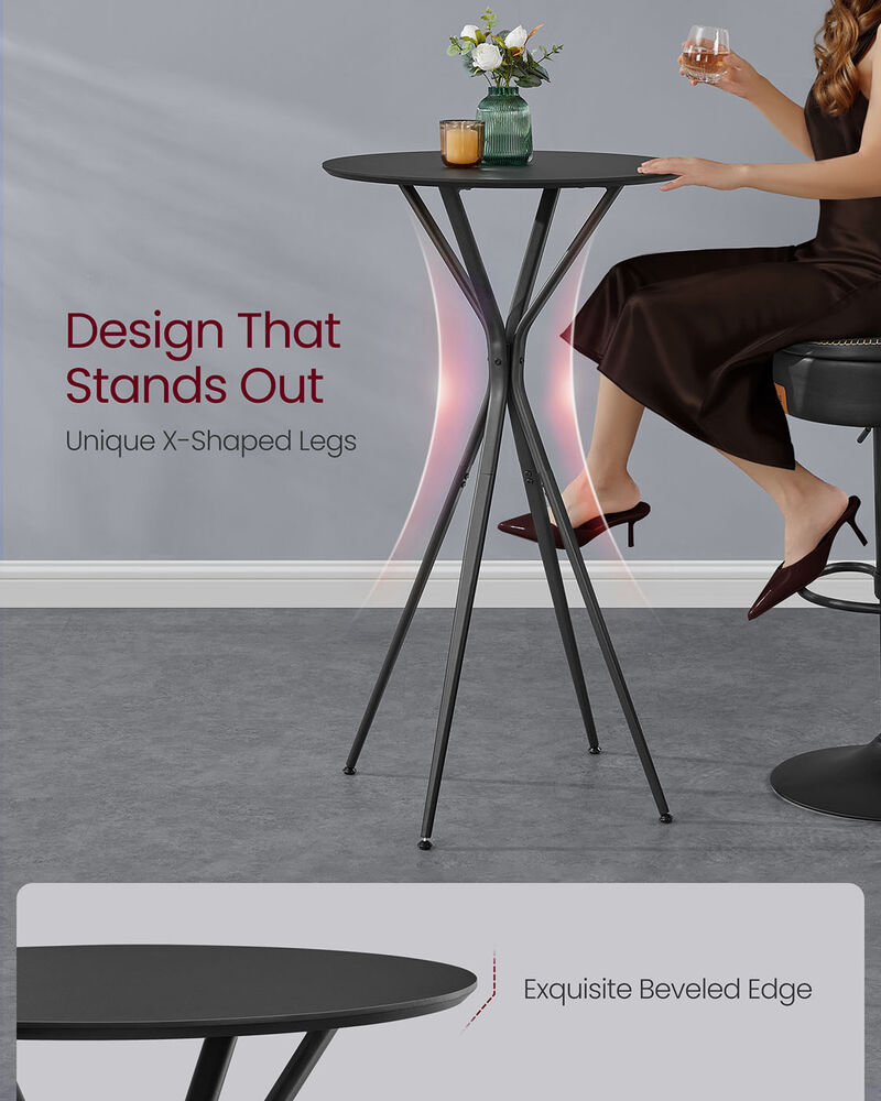 High Pub Table with Footrest – Tall Round Table for Standing or Bar Stool Seating in Home or Office