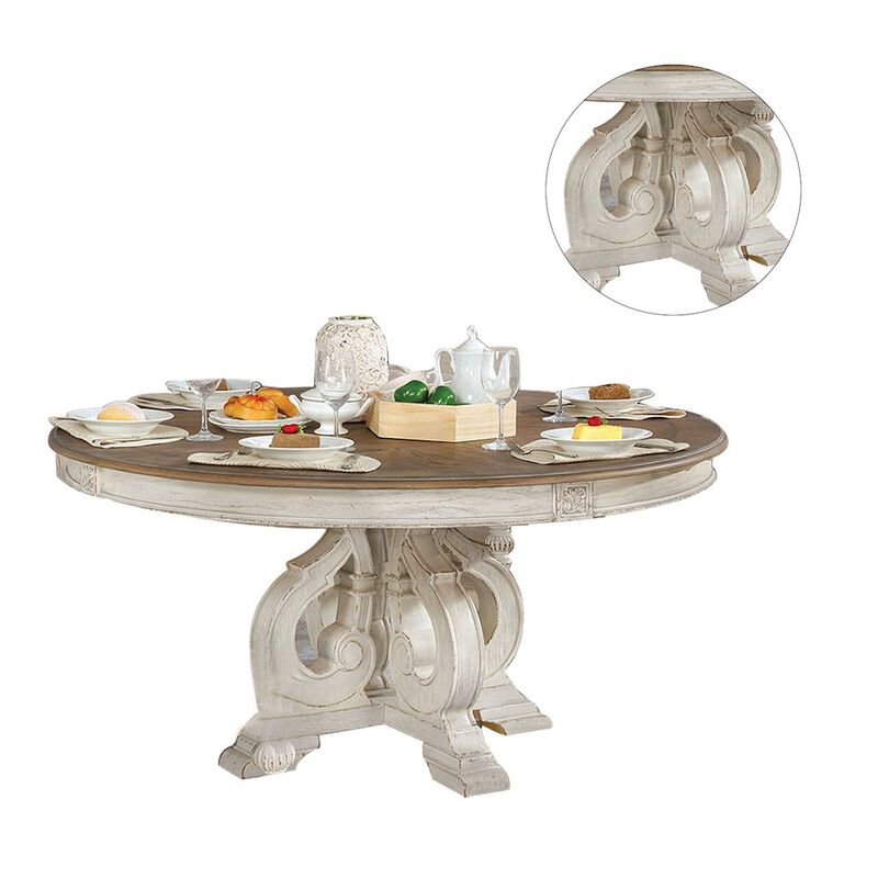 Simple Relax Wood Round Dining Table in Antique White image number 4