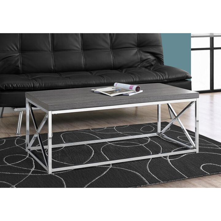 Monarch Specialties I 3225 Coffee Table, Accent, Cocktail, Rectangular, Living Room, 44"L, Metal, Laminate, Grey, Chrome, Contemporary, Modern