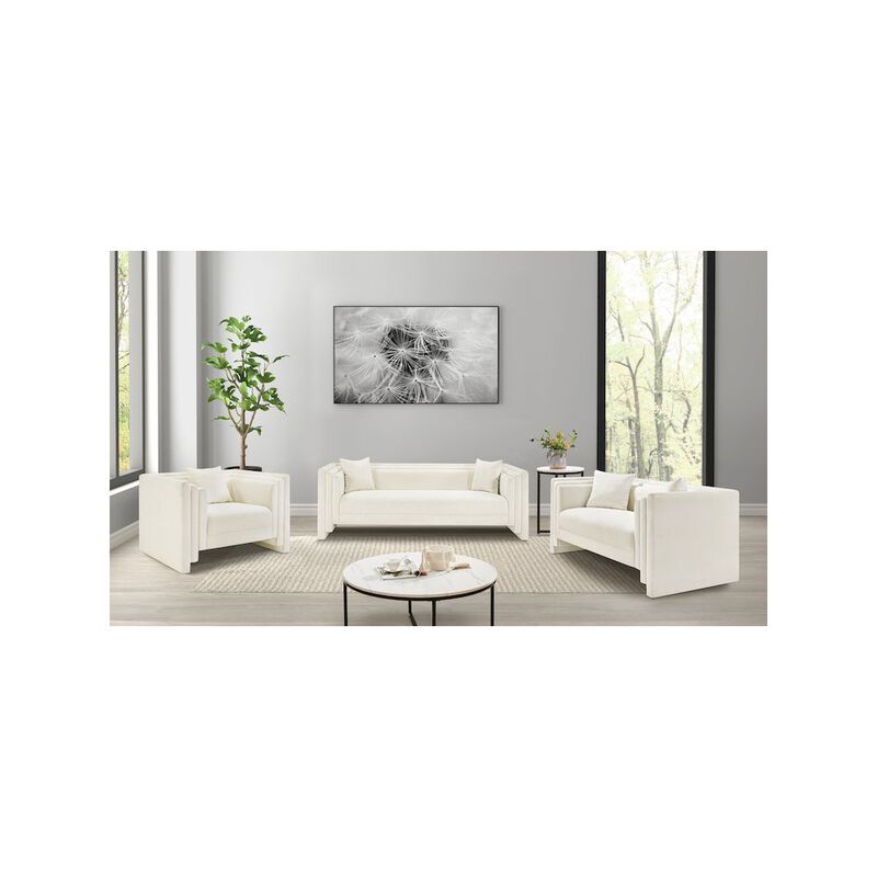 Meridian Furniture Everett Cream Chenille Fabric Loveseat