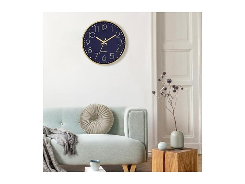 Gold Dark Blue Wall Clock 12 Inch Silent Non Ticking Modern Battery Operated image number 3