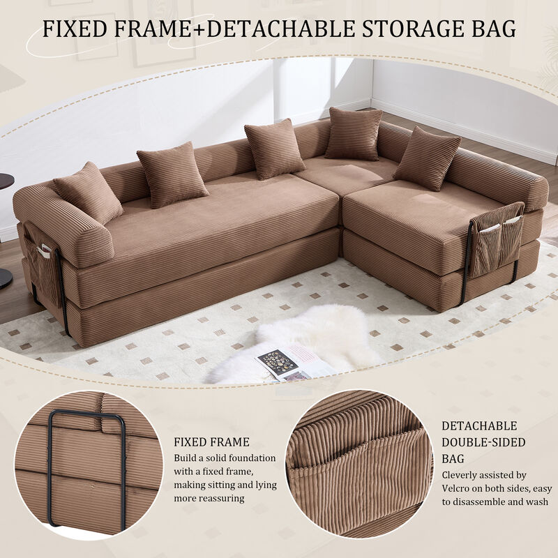 Folding Multi-Scene Convertible Sofa Bed with Storage Pockets image number 2