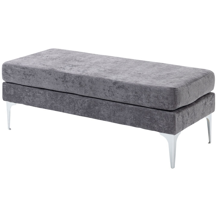 HOMCOM 48" End of Bed Bench, Upholstered Entryway Bench with Double Layer Seat Cushions and Steel Legs, Bedroom Bench, Dark Gray