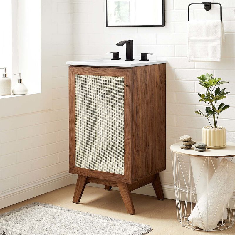 Modway Soma Rattan Weave Bathroom Vanity Cabinet (Sink Basin Not Included), 18 Inch, Walnut image number 9