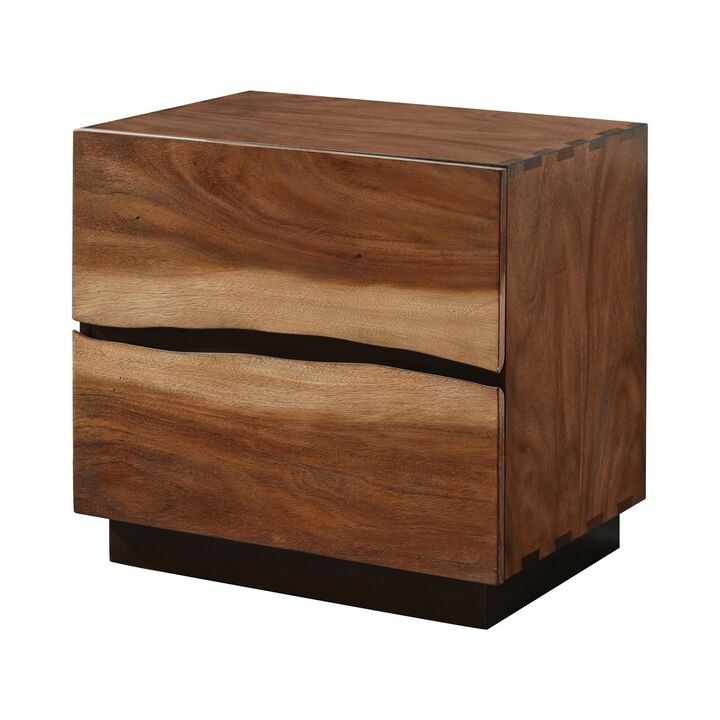 Nightstand with 2 Drawers and Live Edge Details, Brown-Benzara