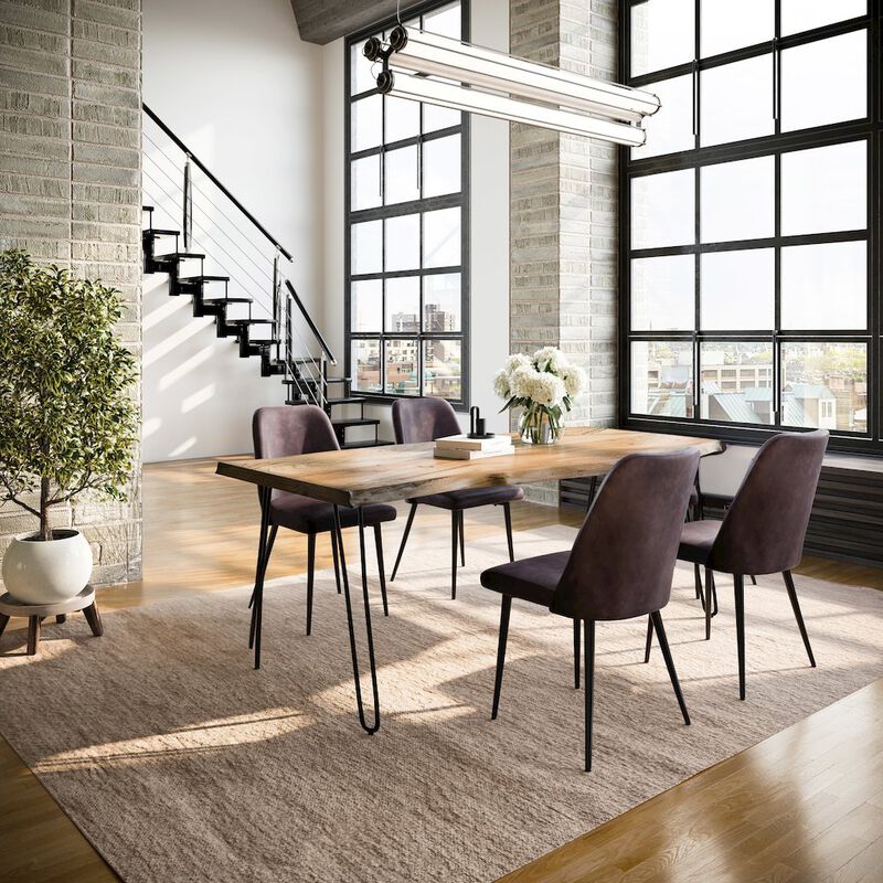 Jofran Five Piece Solid Acacia Dining Set with Upholstered Mid-Century Modern Chairs