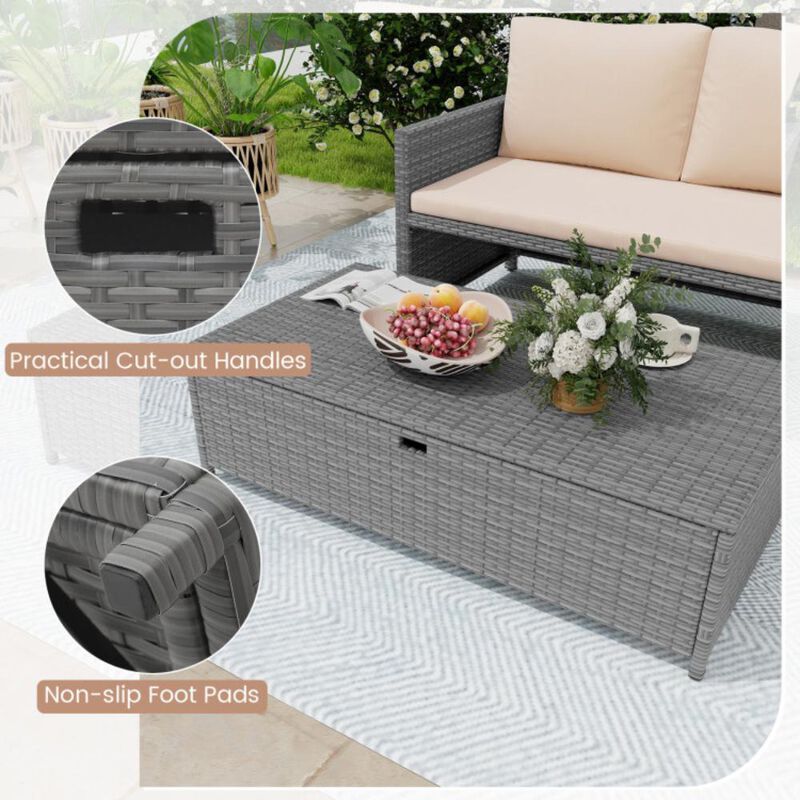 Hivvago Outdoor Rattan Daybed Wicker Loveseat and 31 Gallon Storage Ottoman