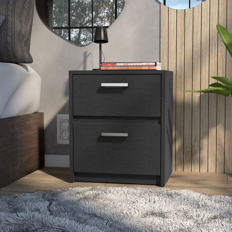 Durable Faux Wood Nightstand with Two Drawers – Modern Bedside Table