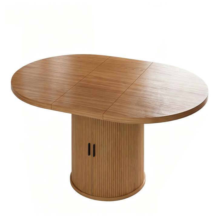Vipbear 43" to 59" Extendable Round Dining Table, Solid Wood Top with Storage Cabinet, Kitchen