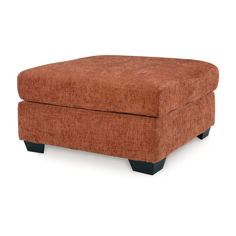 Avie Oversized Accent Ottoman, Burnt Orange Polyester Cushion, 38 Inch - Benzara