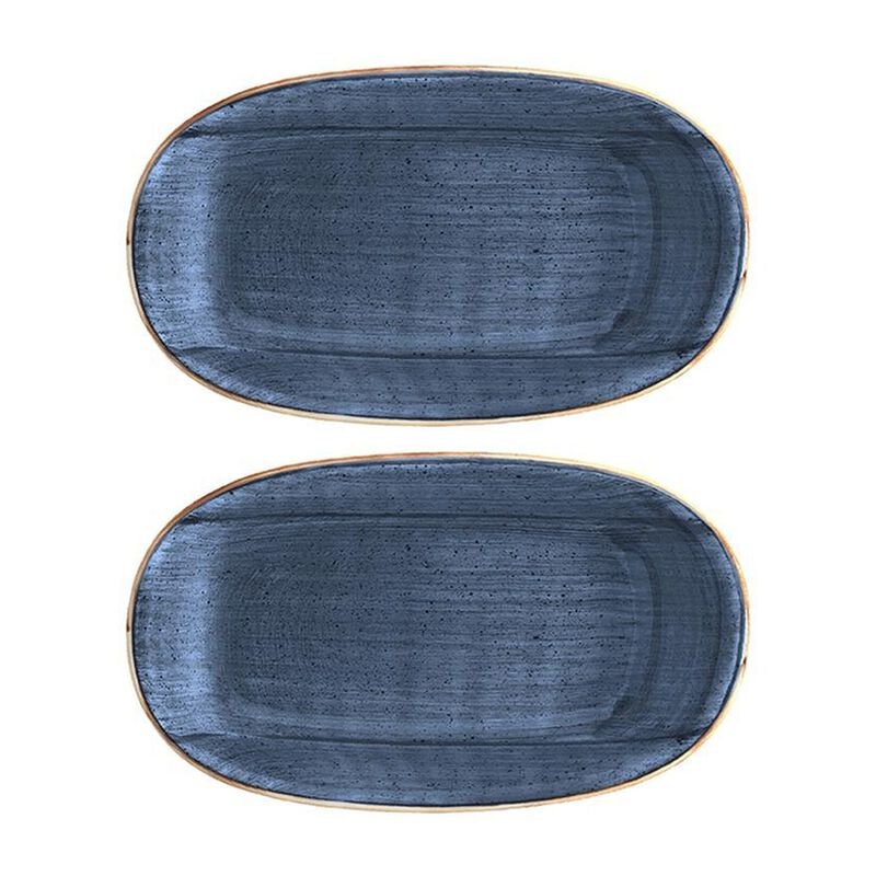 Dusk 9.5" x 5.5" x h:1.25" Oval Blue Porcelain Platter (Set of 2)