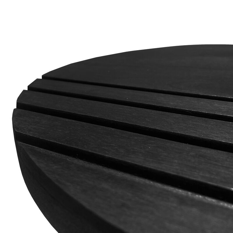 18 Inch Round Mango Wood Side End Table, Grooved Design, Metal Legs, Black-Benzara