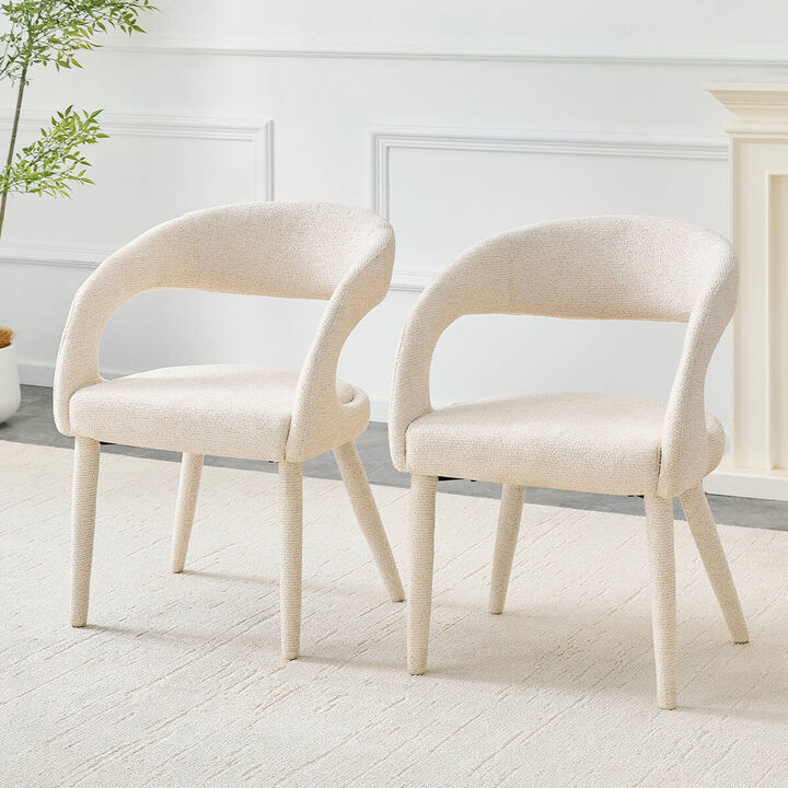 Set of 2 dining chairs, sherpa upholstered open back dining chairs with hollow back, modern metal frame accent chairs for dining room