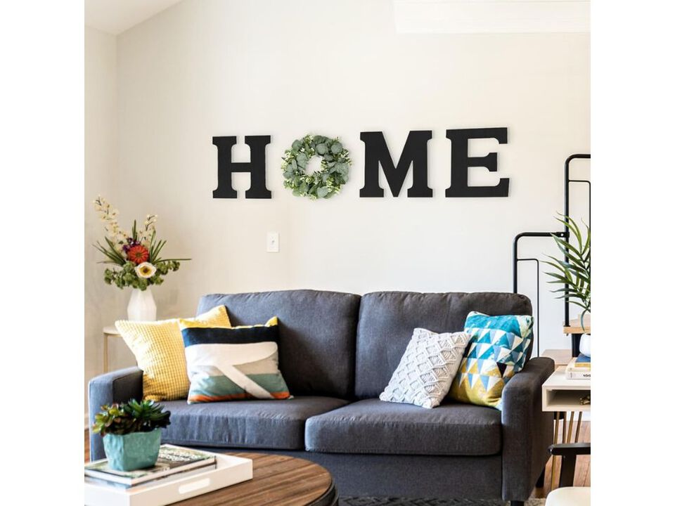 Wood Home Sign with Eucalyptus Wreath Rustic Farmhouse Wall Art for Living Room