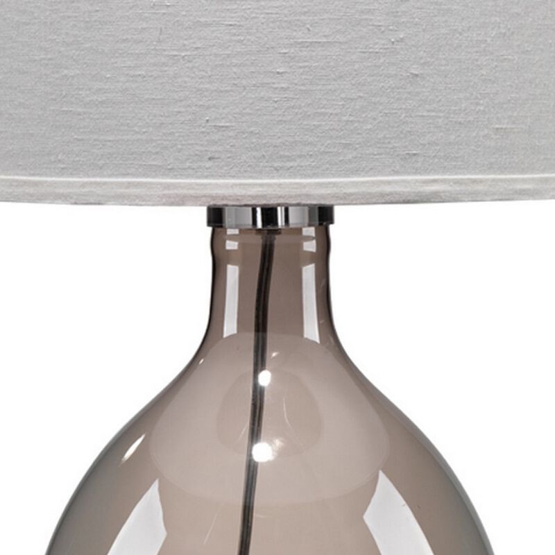 Table Lamp with Pot Bellied Glass Base, Light Gray-Benzara