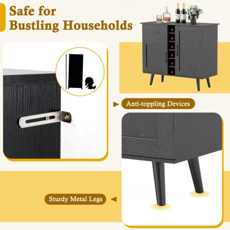 Hivvago Modern Wine Bar Buffet Cabinet with 6-Bottle Wine Rack