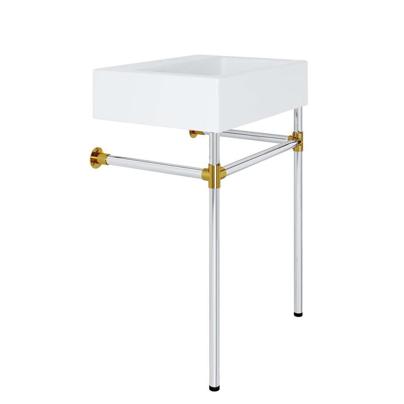 Modway Redeem 24" Wall-Mount Stainless Steel Bathroom Vanity in Silver/White image number 3