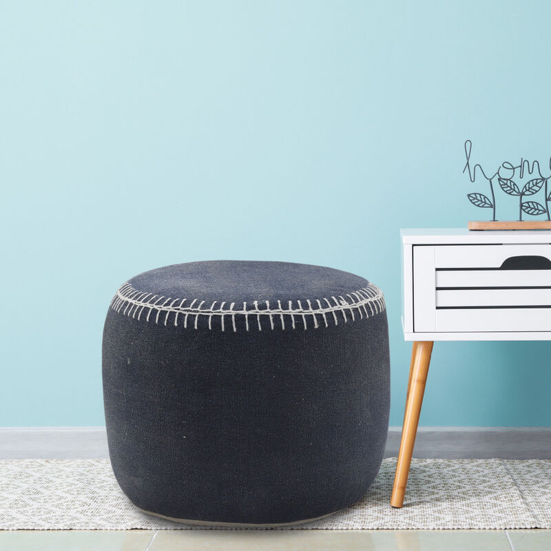 Cylinder Striped Cotton Pouf – Round Ottoman Accent Seat for Living Room