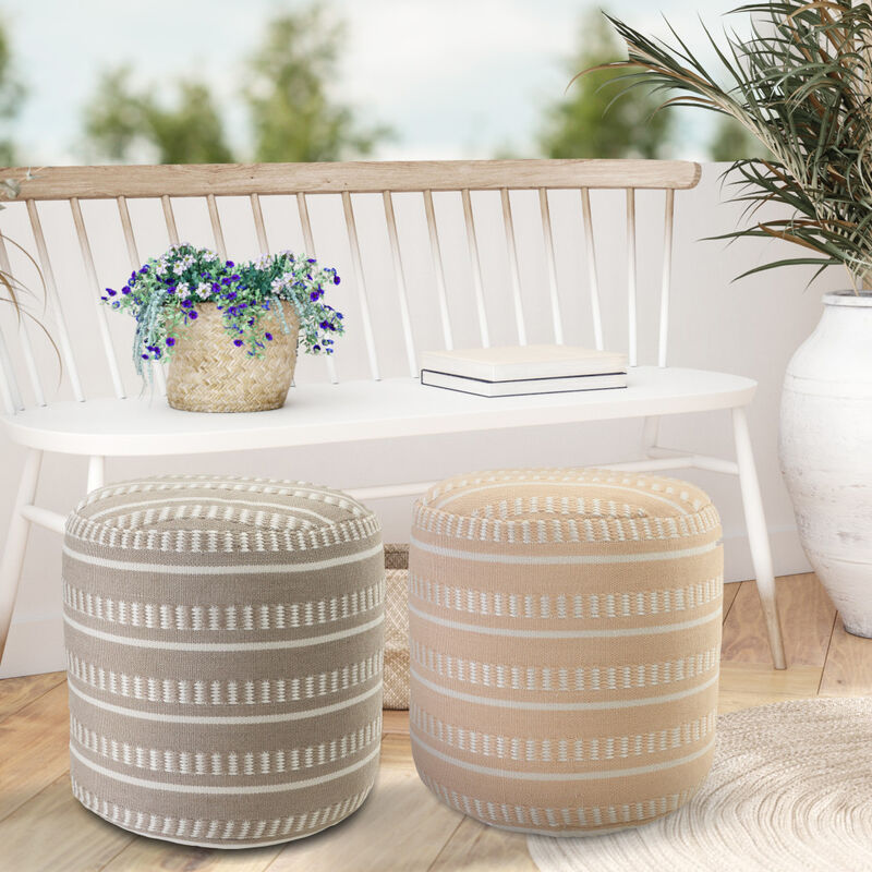 Polyester Round Striped Indoor Outdoor Pouf Ottoman