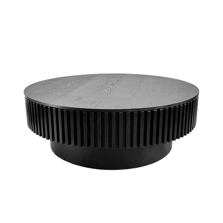 Round coffee table with storage Solid wood veneer and MDF coffee table with fluted base Modern accent coffee table for living room