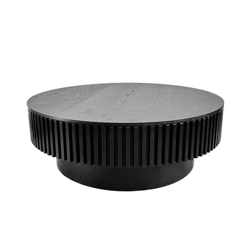 Round coffee table with storage Solid wood veneer and MDF coffee table with fluted base Modern accent coffee table for living room image number 0