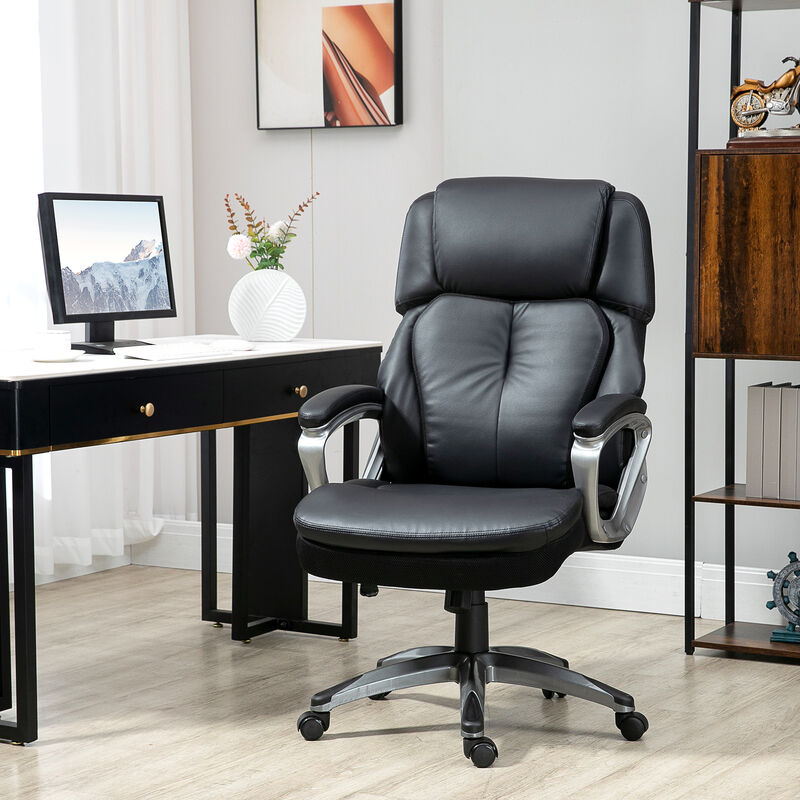 Vinsetto High Back Ergonomic Home Office Chair, Faux Leather Swivel Chair with Adjustable Height, Lumbar Support and Padded Armrests, Black