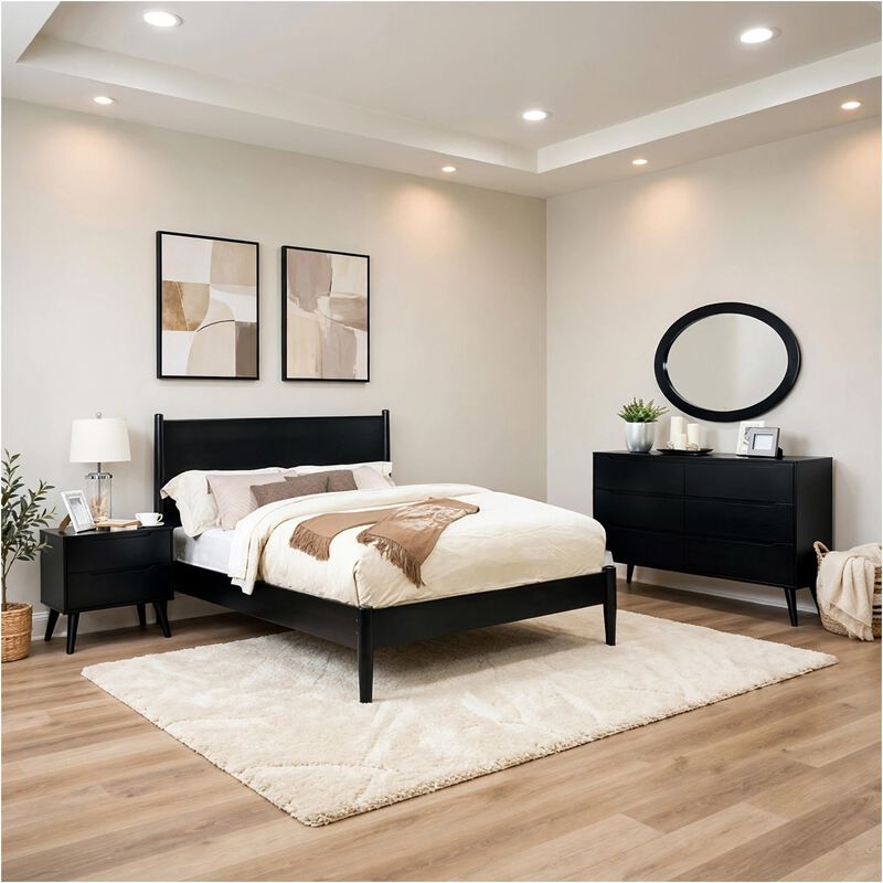 Leyla 4pc Full Bedroom Set, Dresser with Oval Mirror, Black Wood image number 6