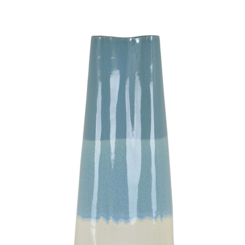Cobb Accent Vase, Slender Silhouette Blue White Ceramic 27 Inch - Benzara