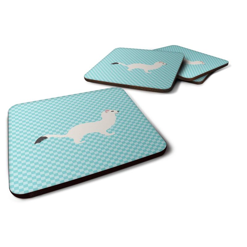 Caroline's Treasures Stoat Short-tailed Weasel Blue Check Decorative coasters, 3.5, Multicolor
