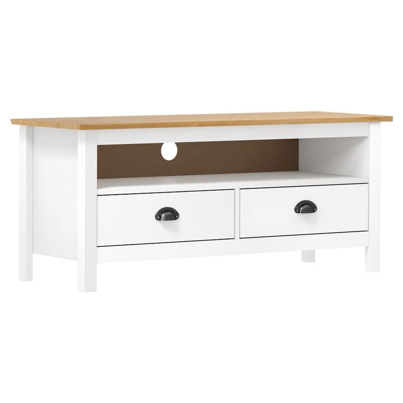 TV Cabinet White and Honey Brown Solid Pine Wood Compact