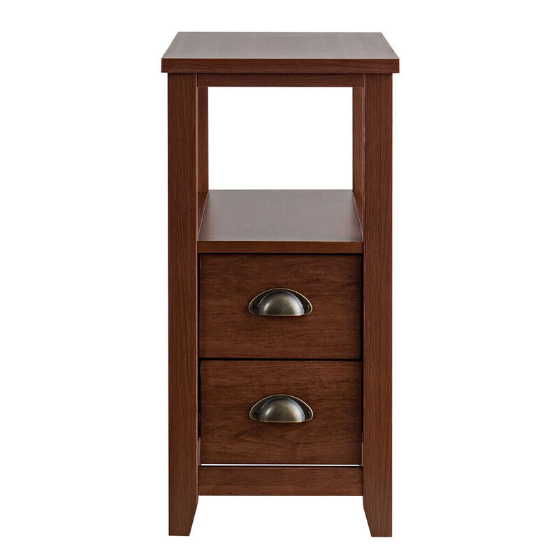 Nightstand End Table Wooden with 2 Drawers and Shelf Bedside Table image number 7