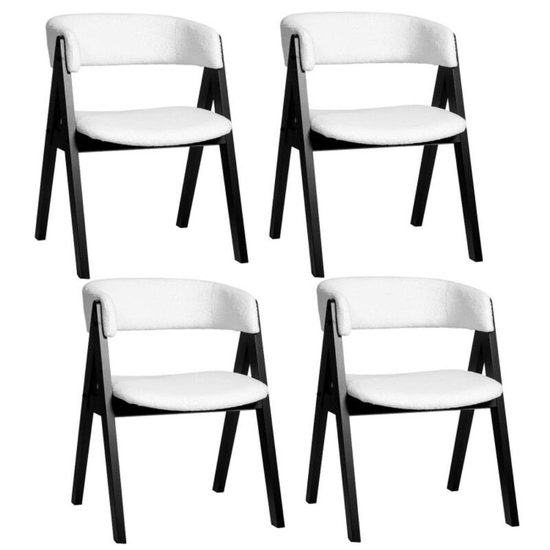 Hivvago Wooden Dining Chair Set of 4 Mid-Century Modern Sherpa Upholstered Kitchen Dining Room Chairs