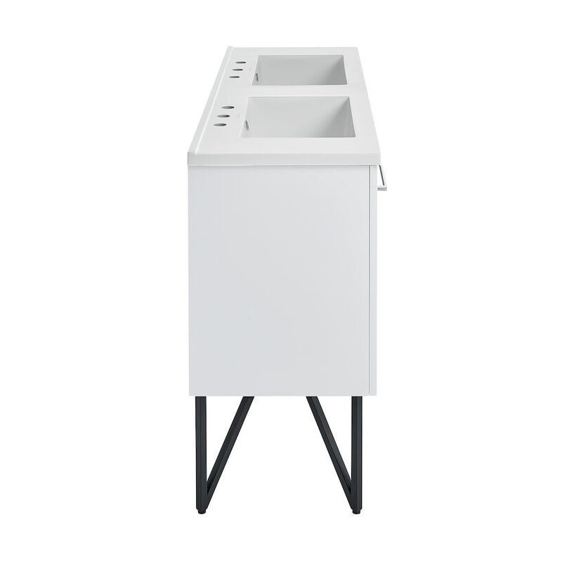 60 in. White, Double Basin Bathroom Vanity, Black, 3-Hole Sink Top image number 2