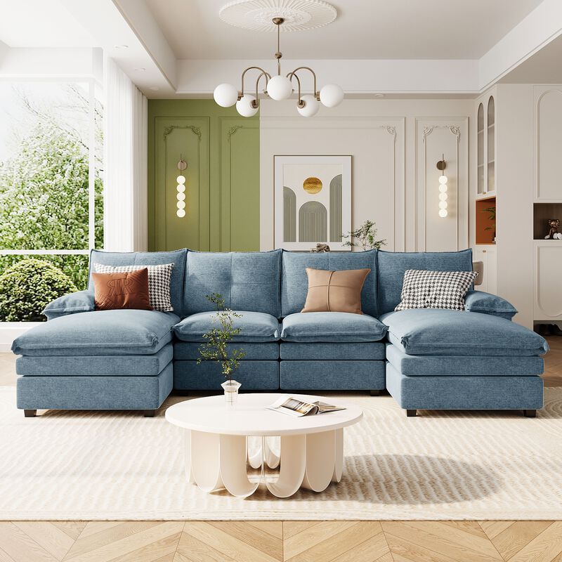 Merax U-Shaped Chenille Sectional Sofa with Adjustable Armrest Pillows.