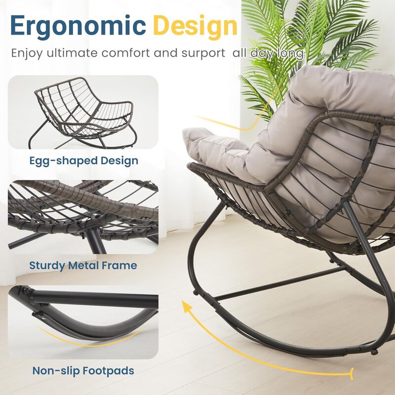 Hivvago Wicker Egg Rocker Chair with Ottoman image number 7