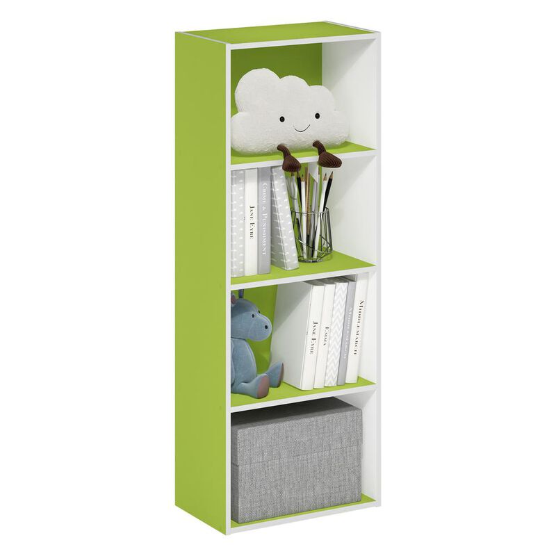 Furinno Luder 4-Tier Open Shelf Bookcase, Green/White