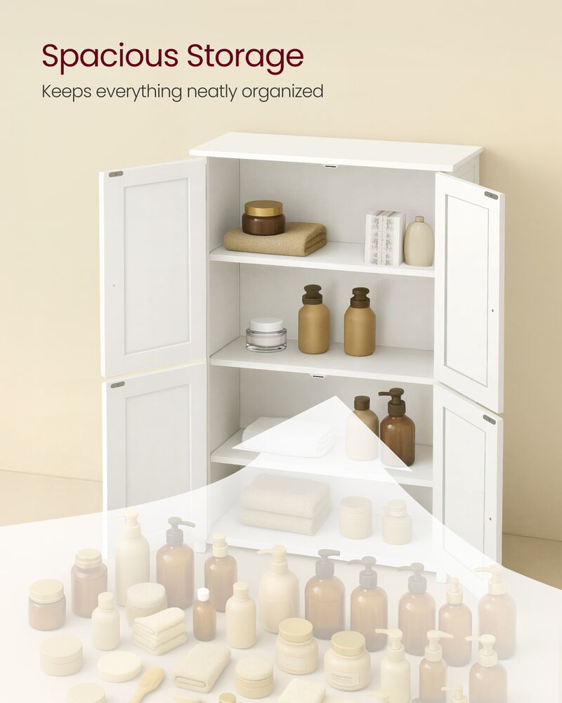 White Freestanding Floor Cabinet with Adjustable Shelves and Doors image number 6