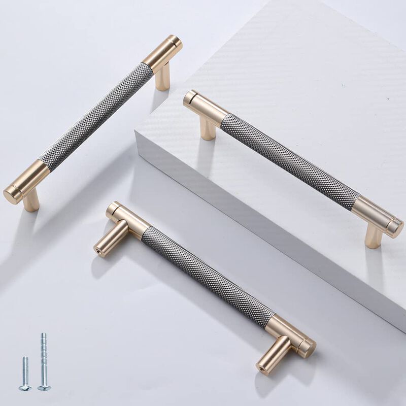 Ntresbonne 2 Pack 5 Inch 128 mm Barrel Cabinet Pulls Gold and Grey Cupboard Aluminum Handles Drawer Pull Cabinet Handles Cabinet