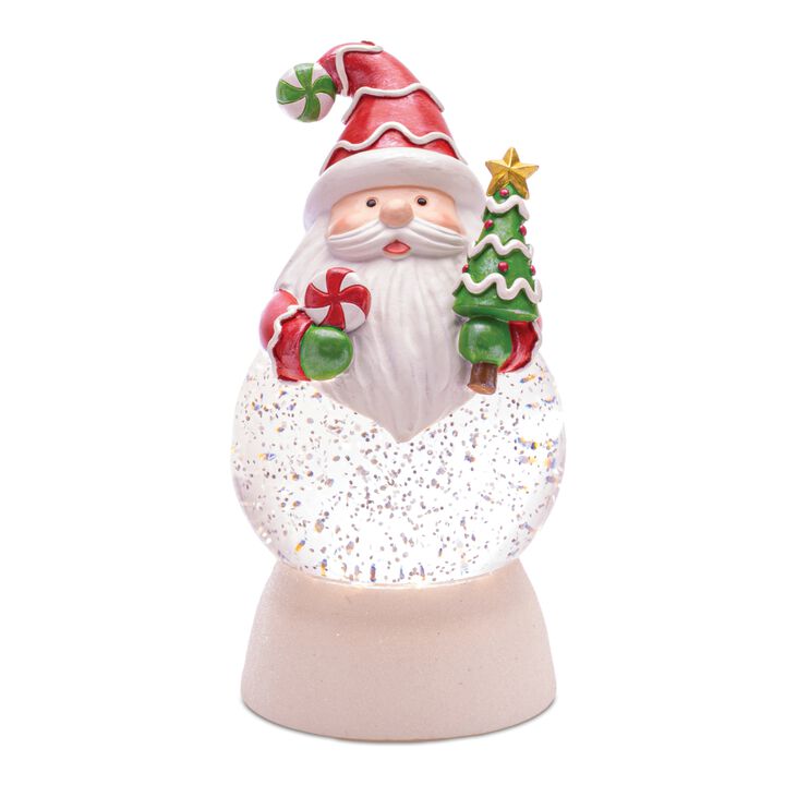 LED Christmas Snow Globes with Santa and Peppermint Base, Set of 2 for Tabletop